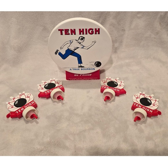 Ten High Other - Vintage Ten High Bourbon Whiskey Barware Set Bowling Caddy & 4 Bottle Pourers